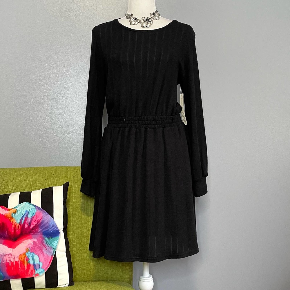 Dolan Anthropologie Black Cressida Long Sleeve Sweater Dress NEW